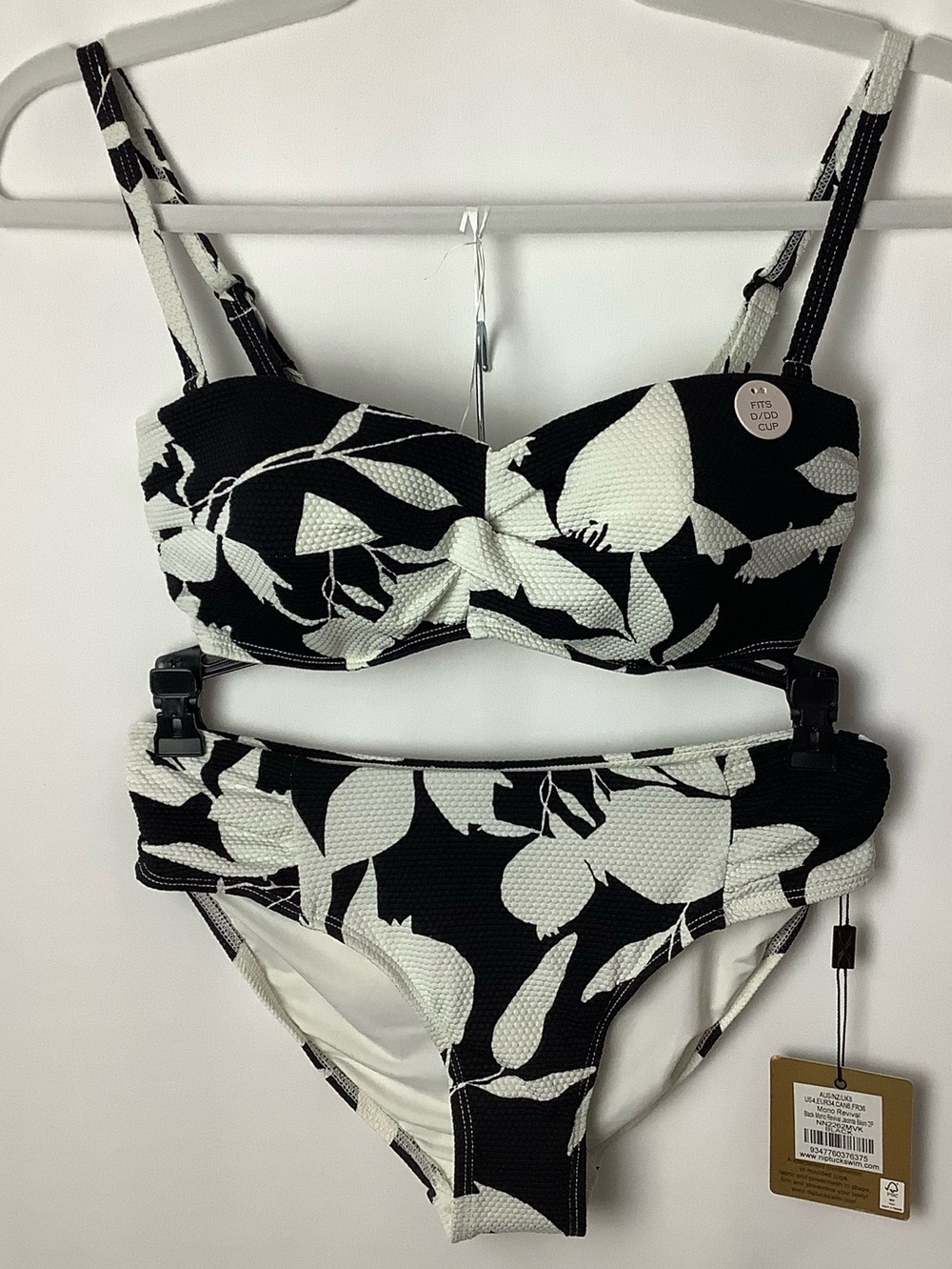NWT Nip Tuck USA 4 D/DD Cup Stretch Pique Black & White Floral Bandeau Set